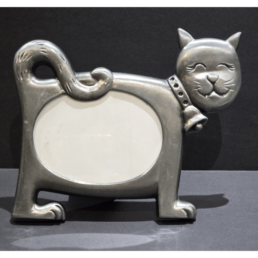 Vintage Cute Kitty Silver Metal Cat Photo Frame 3x4"